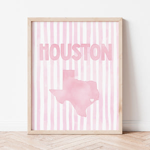 Houston Texas Poster · Houston Texas Pink Pastel Wall Art