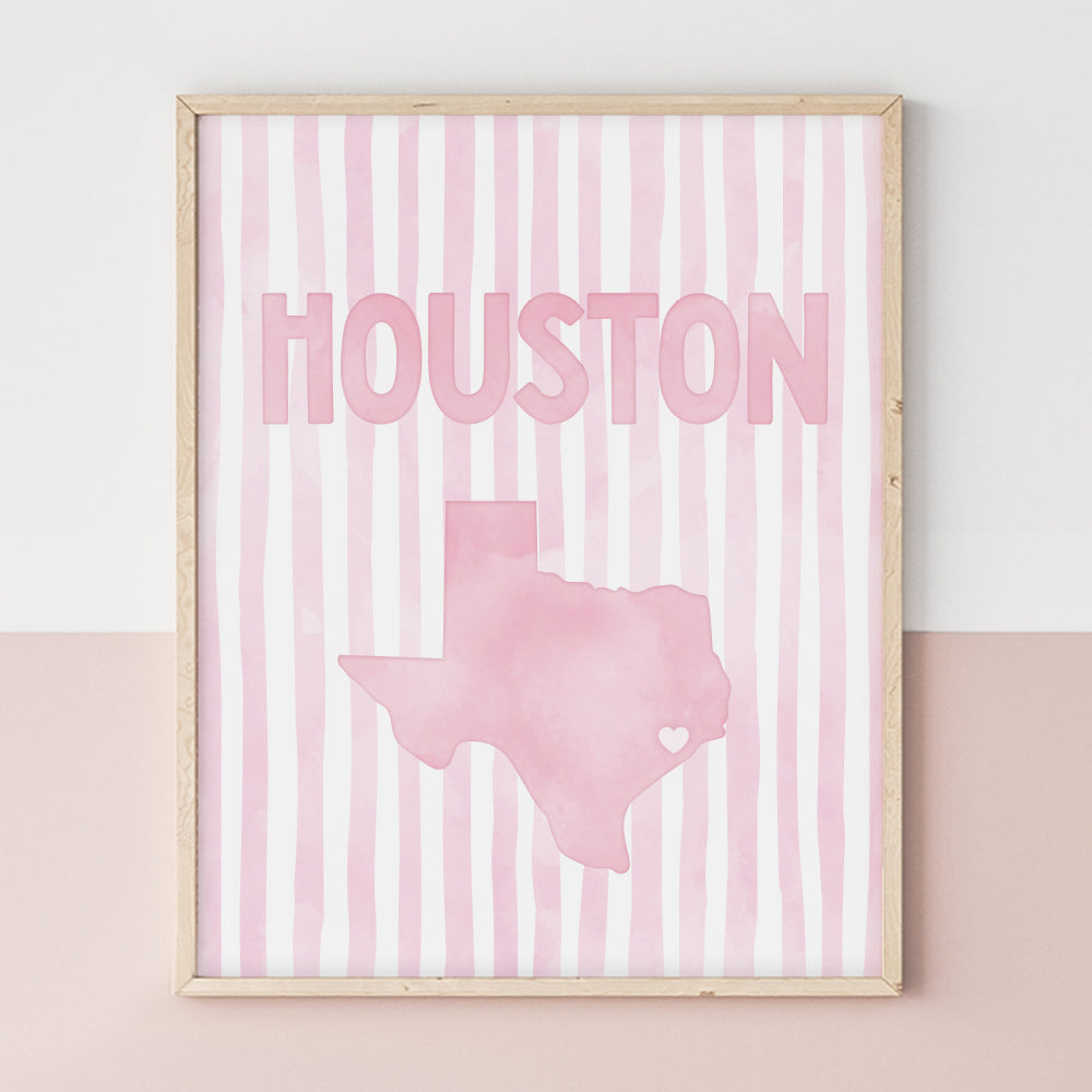 Houston Texas Poster · Houston Texas Pink Pastel Wall Art