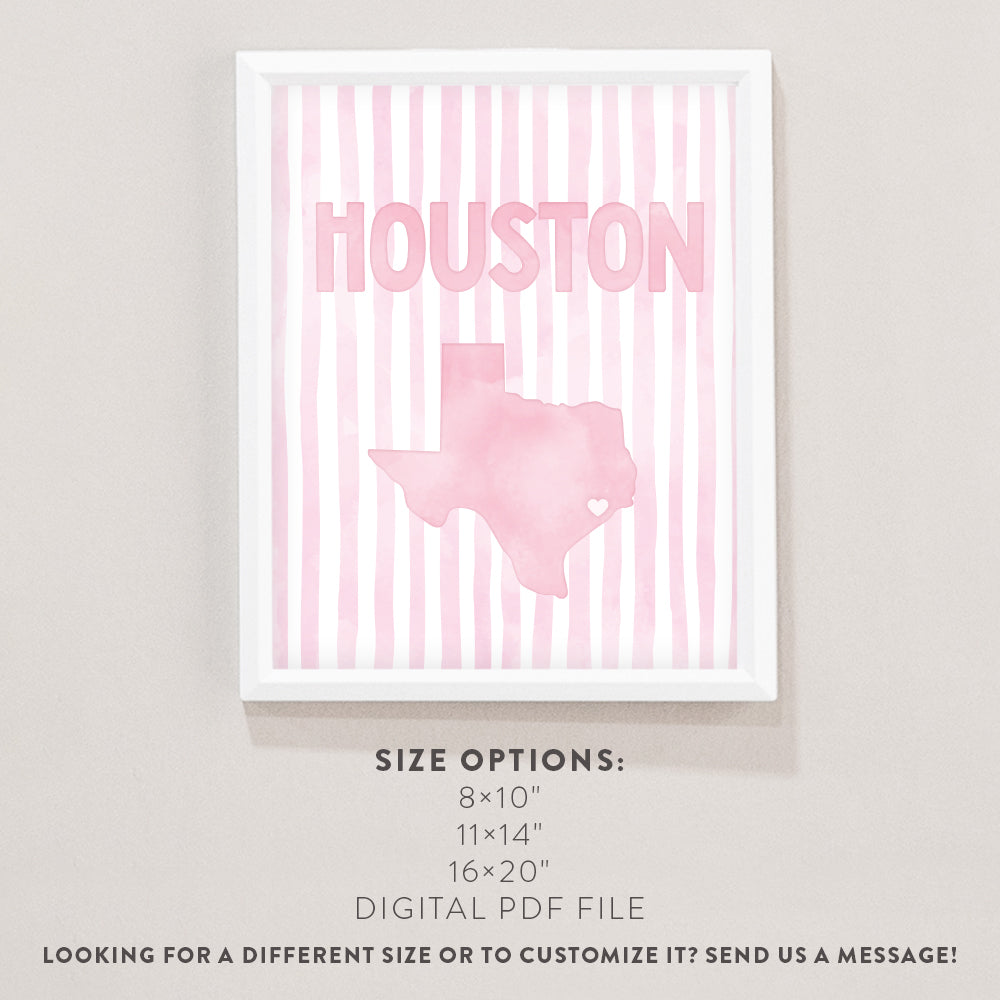 Houston Texas Poster · Houston Texas Pink Pastel Wall Art