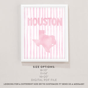 Houston Texas Poster · Houston Texas Pink Pastel Wall Art
