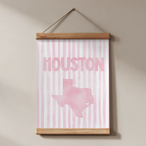 Houston Texas Poster · Houston Texas Pink Pastel Wall Art