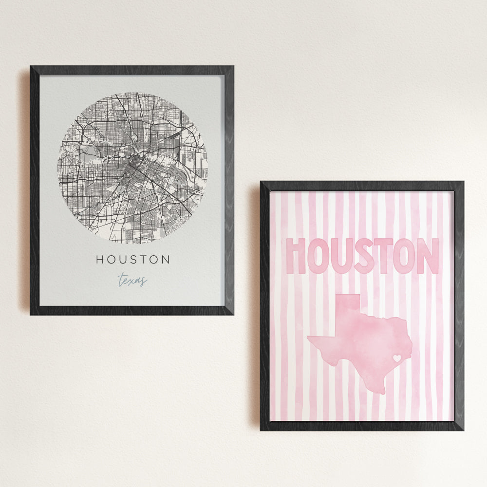 Houston Texas Poster · Houston Texas Pink Pastel Wall Art
