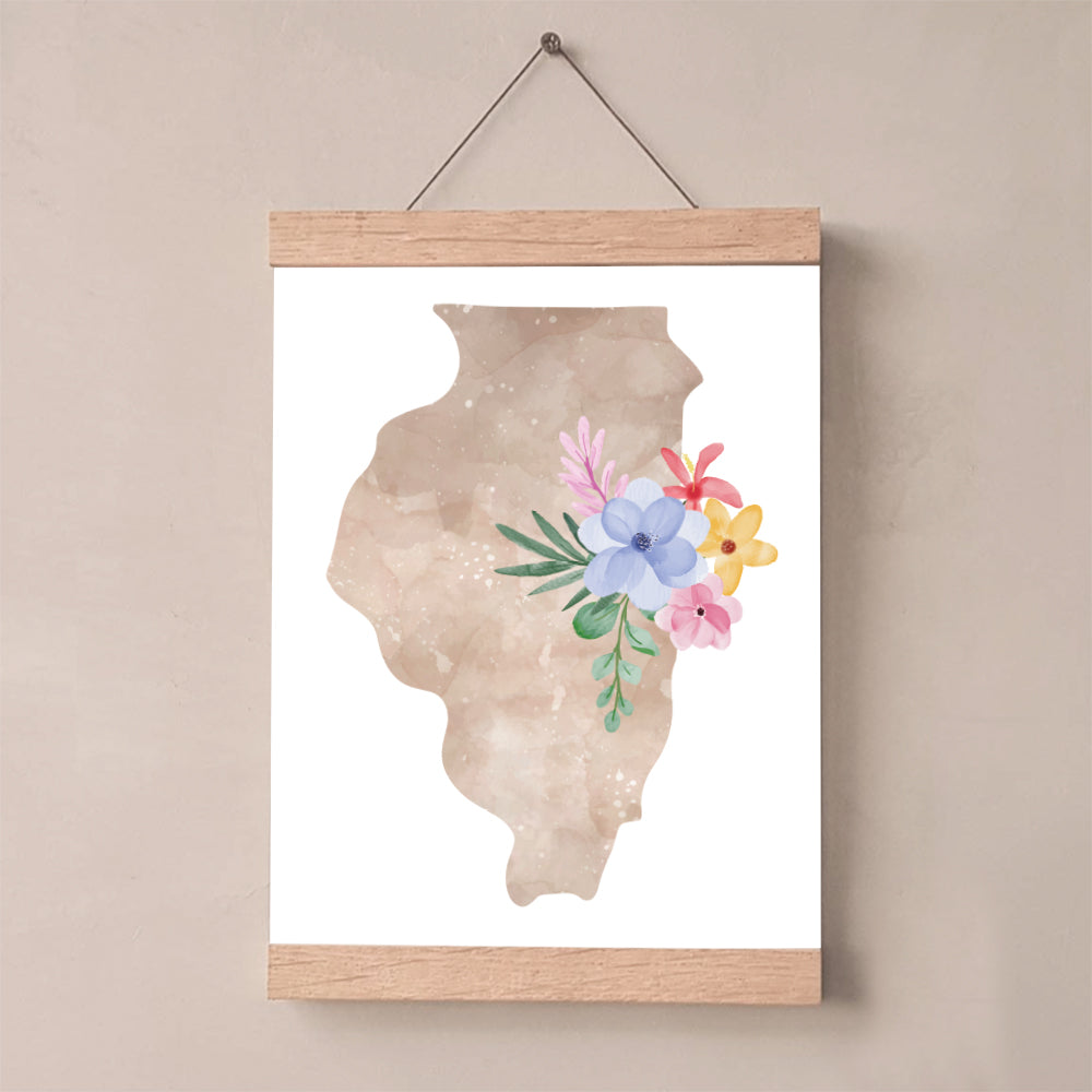 illinois watercolor floral art print