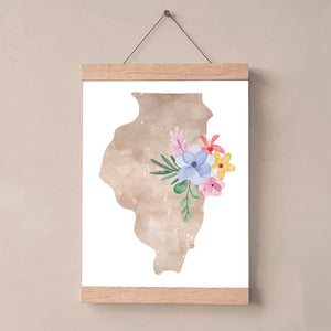 illinois watercolor floral art print