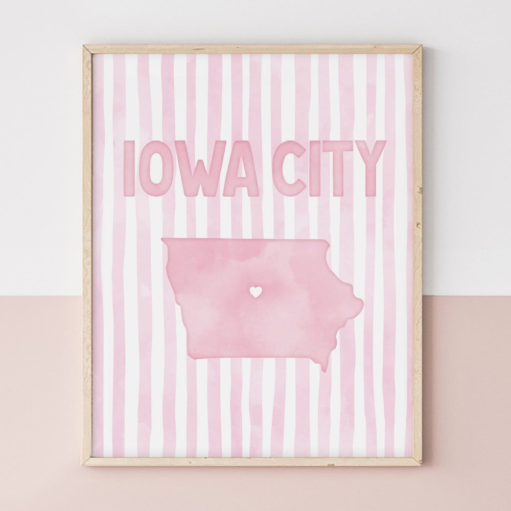 Iowa City Poster · Iowa City Pink Pastel Wall Art