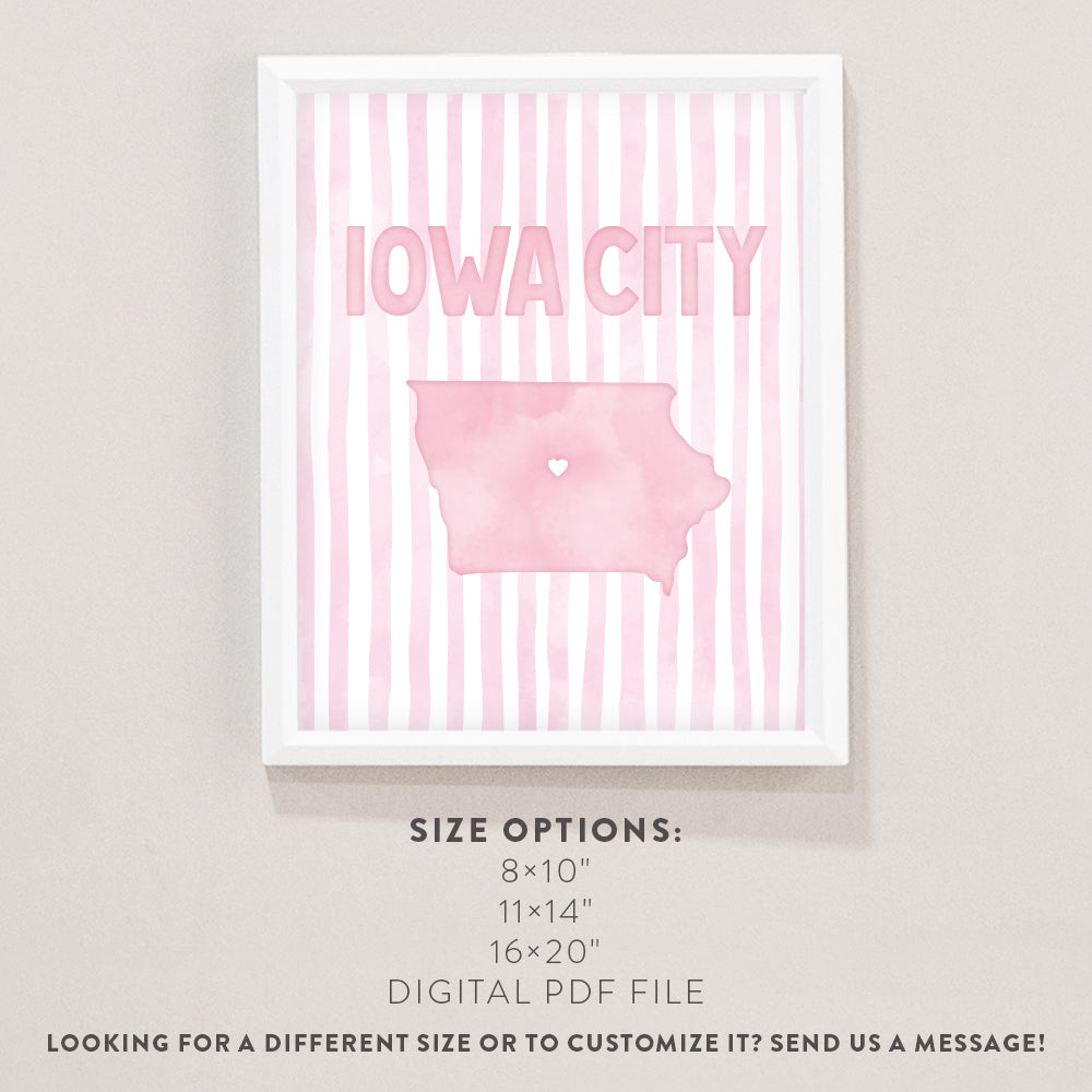 Iowa City Poster · Iowa City Pink Pastel Wall Art