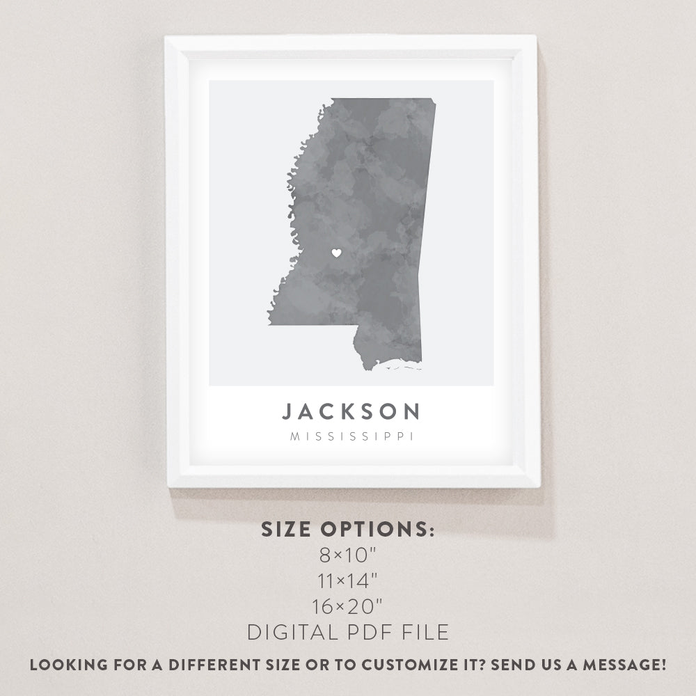 jackson mississippi map print