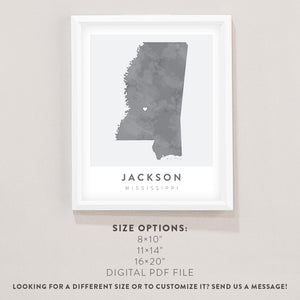 jackson mississippi map print