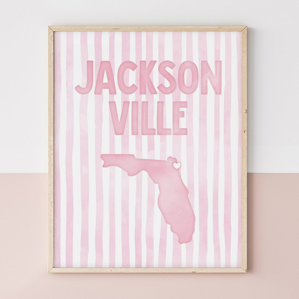 Jacksonville Florida Poster · Jacksonville Florida Pink Pastel Wall Art