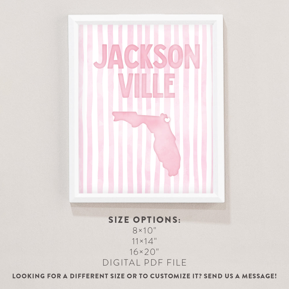 Jacksonville Florida Poster · Jacksonville Florida Pink Pastel Wall Art