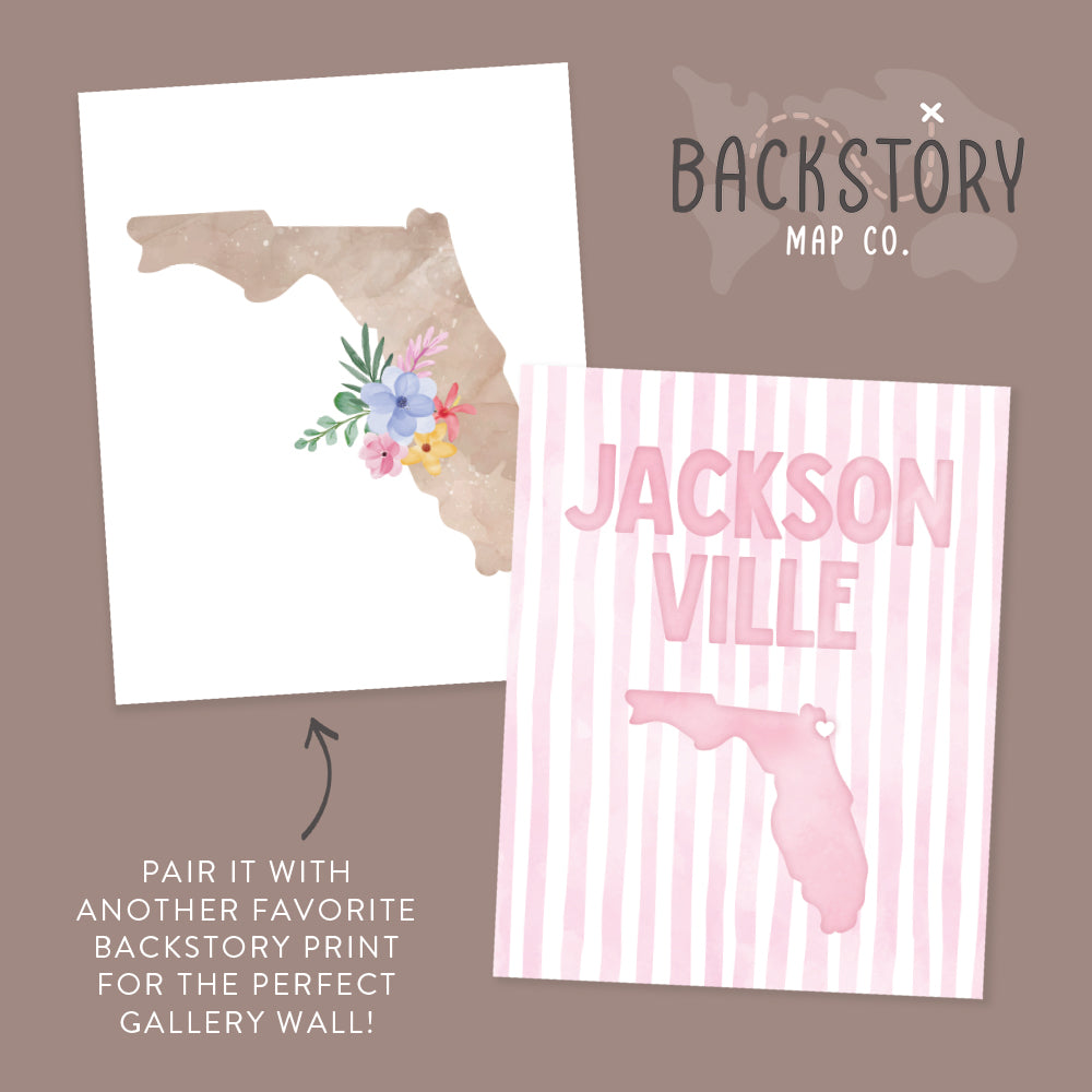 Jacksonville Florida Poster · Jacksonville Florida Pink Pastel Wall Art