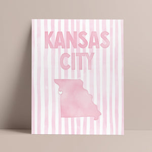 Kansas City Missouri Poster · Kansas City Pink Pastel Wall Art