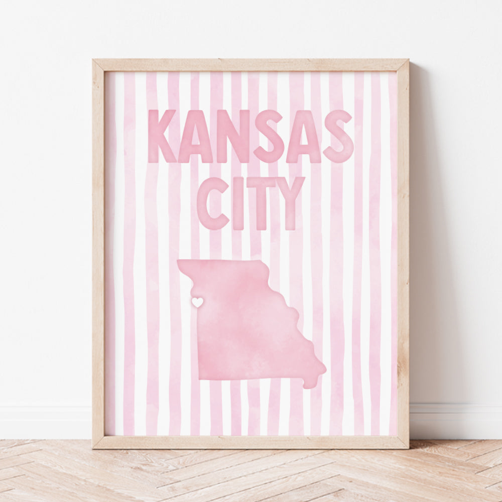 Kansas City Missouri Poster · Kansas City Pink Pastel Wall Art