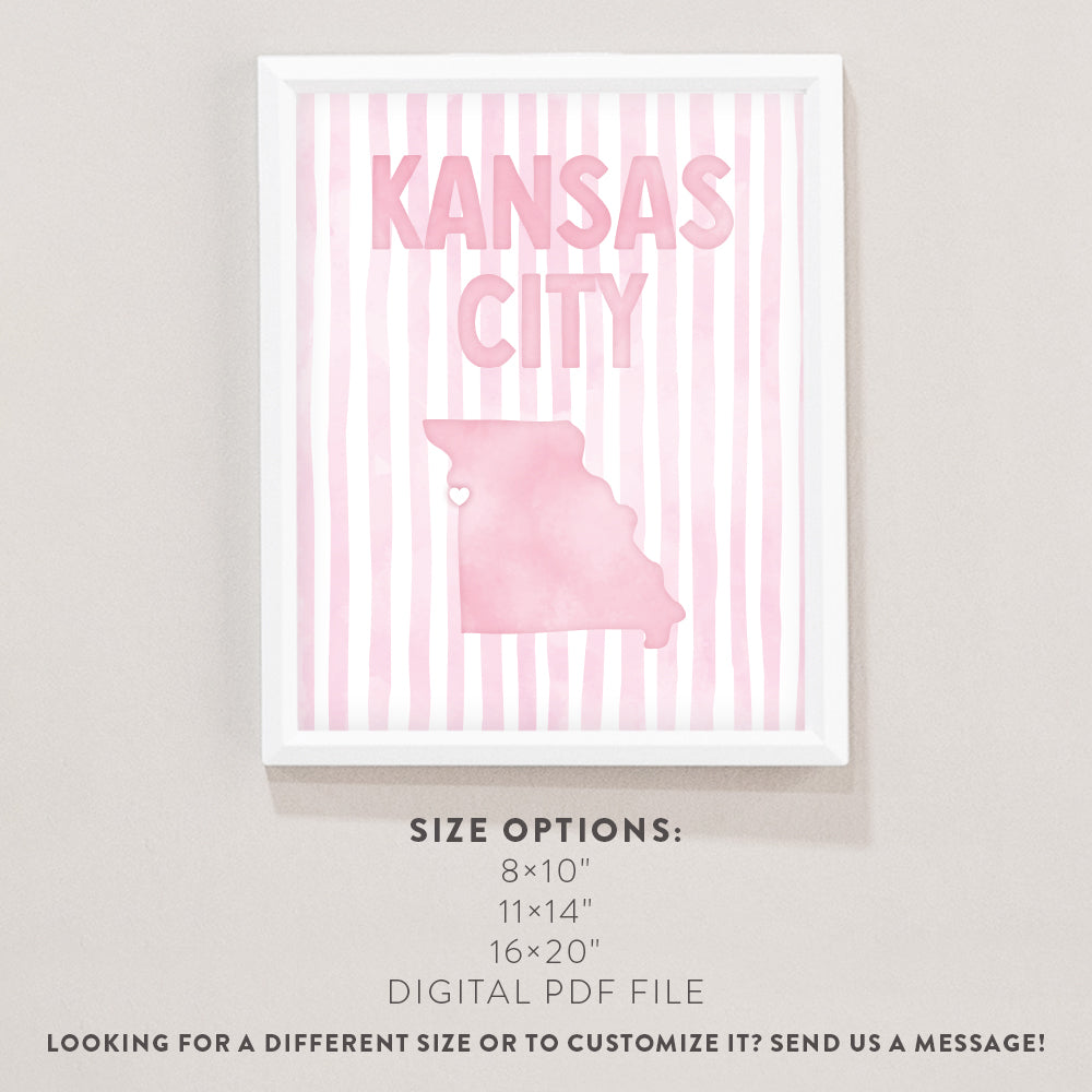Kansas City Missouri Poster · Kansas City Pink Pastel Wall Art
