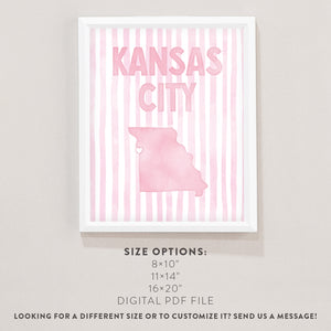Kansas City Missouri Poster · Kansas City Pink Pastel Wall Art