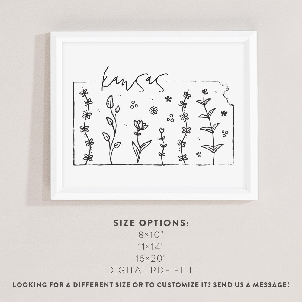 kansas floral map print