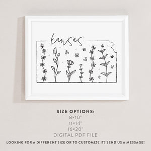 kansas floral map print