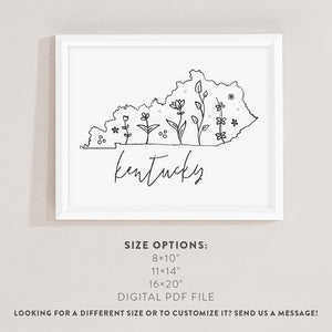 kentucky floral map poster