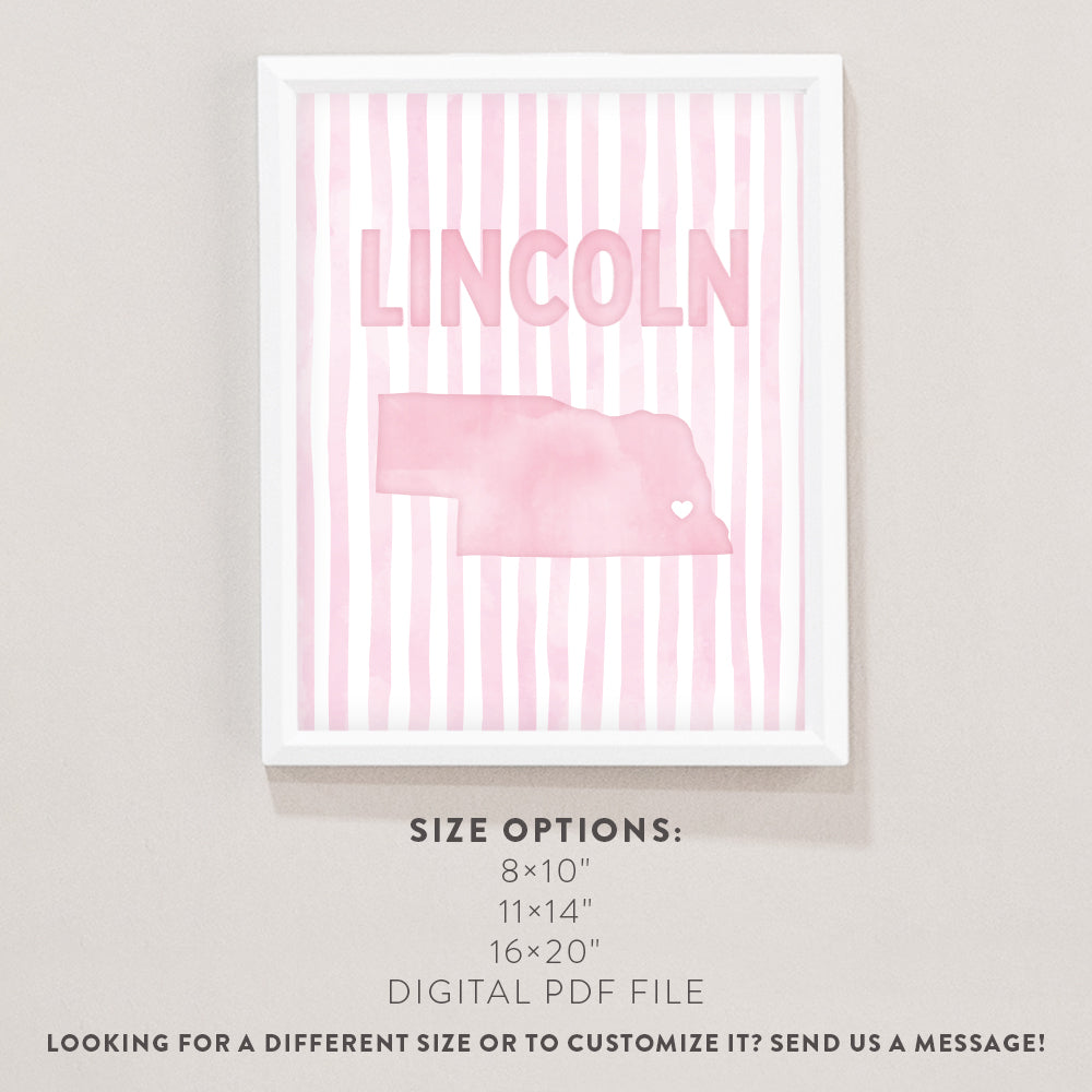 Lincoln, Nebraska Pink Pastel Poster