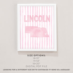 Lincoln, Nebraska Pink Pastel Poster