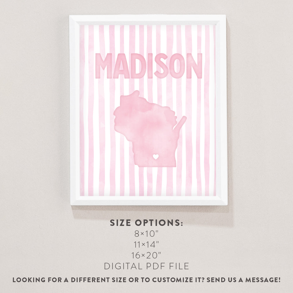 Madison Wisconsin Poster · Madison Wisconsin Pink Pastel Wall Art