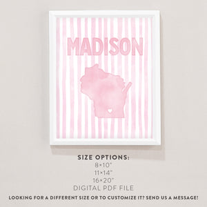 Madison Wisconsin Poster · Madison Wisconsin Pink Pastel Wall Art