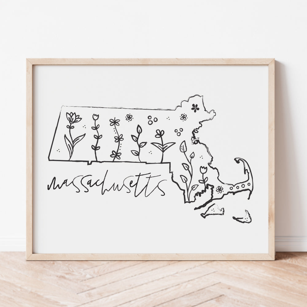 massachusetts floral map poster