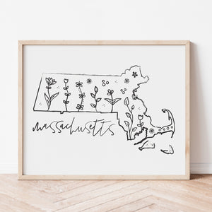 massachusetts floral map poster