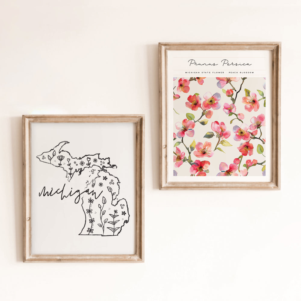michigan floral map print