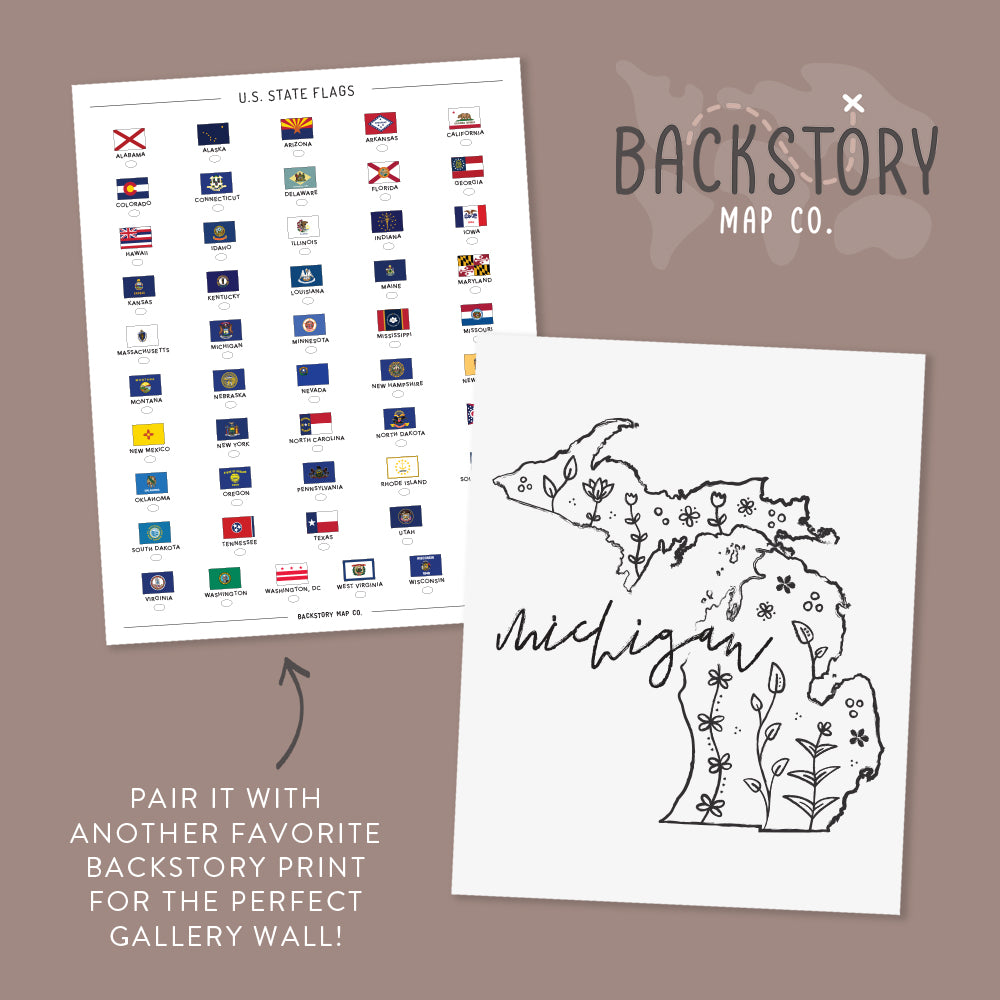 michigan floral map posters