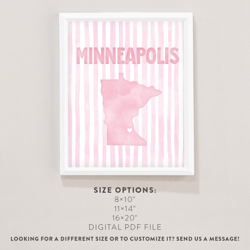 Minneapolis, Minnesota Pink Pastel Poster