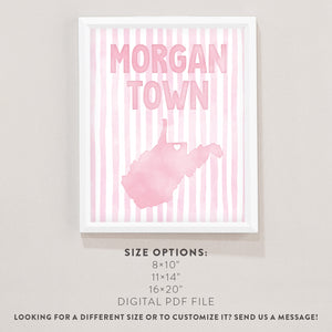 Morgantown, West Virginia Pink Pastel Poster