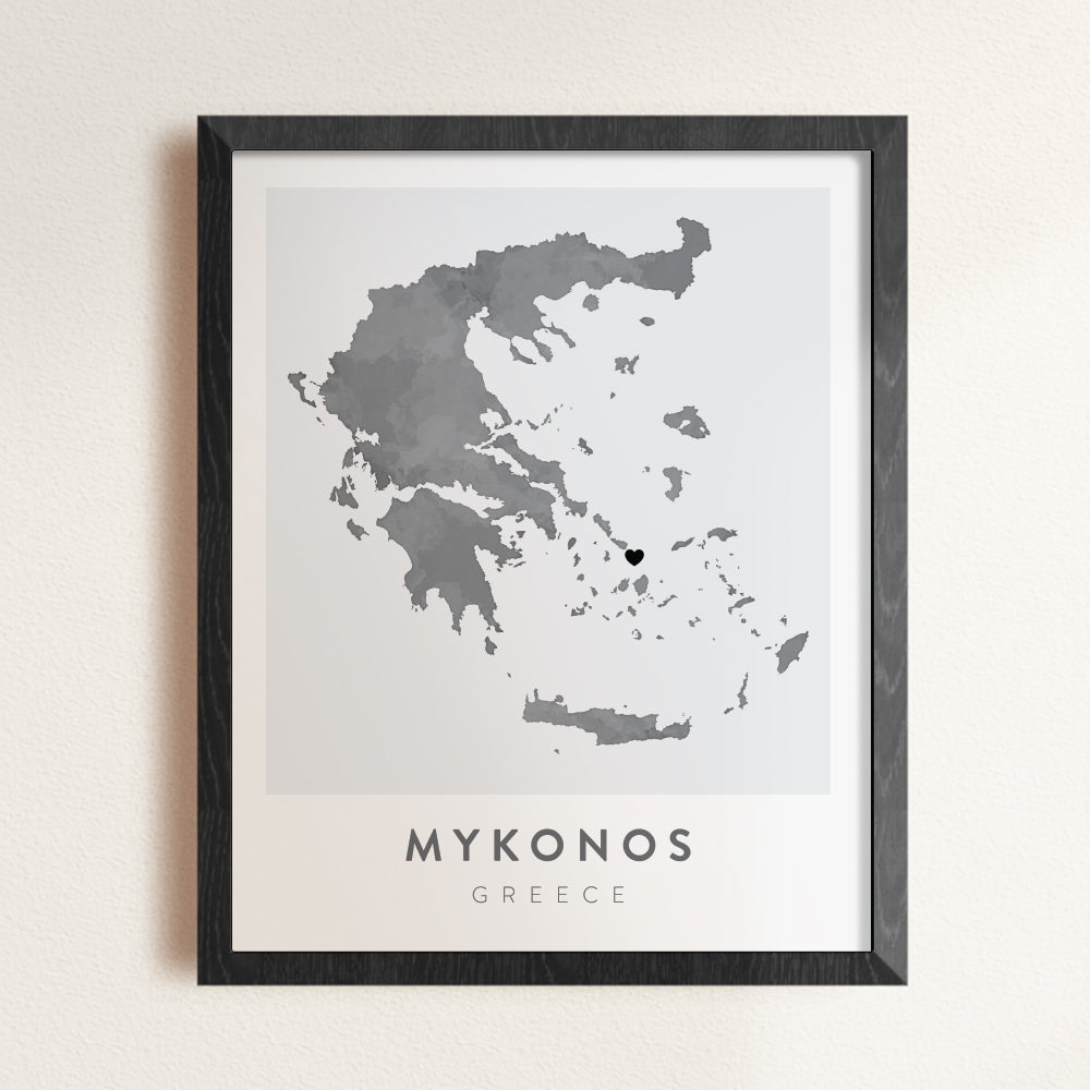 mykonos greece map poster