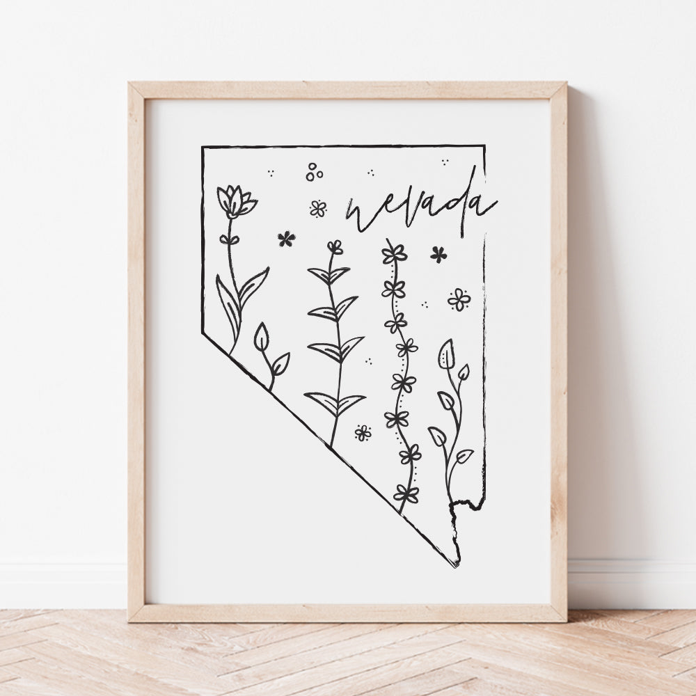nevada floral map print
