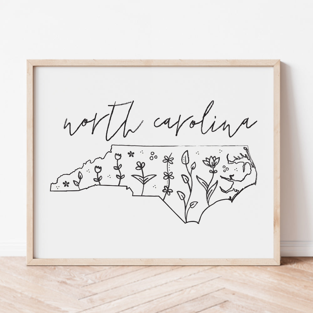 north carolina map poster