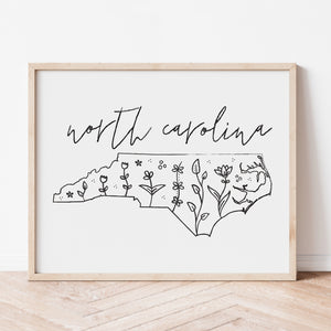 north carolina map poster