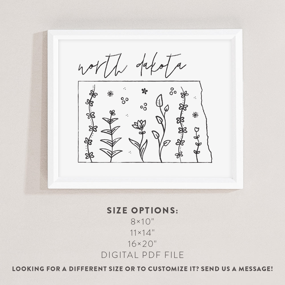 north dakota map print