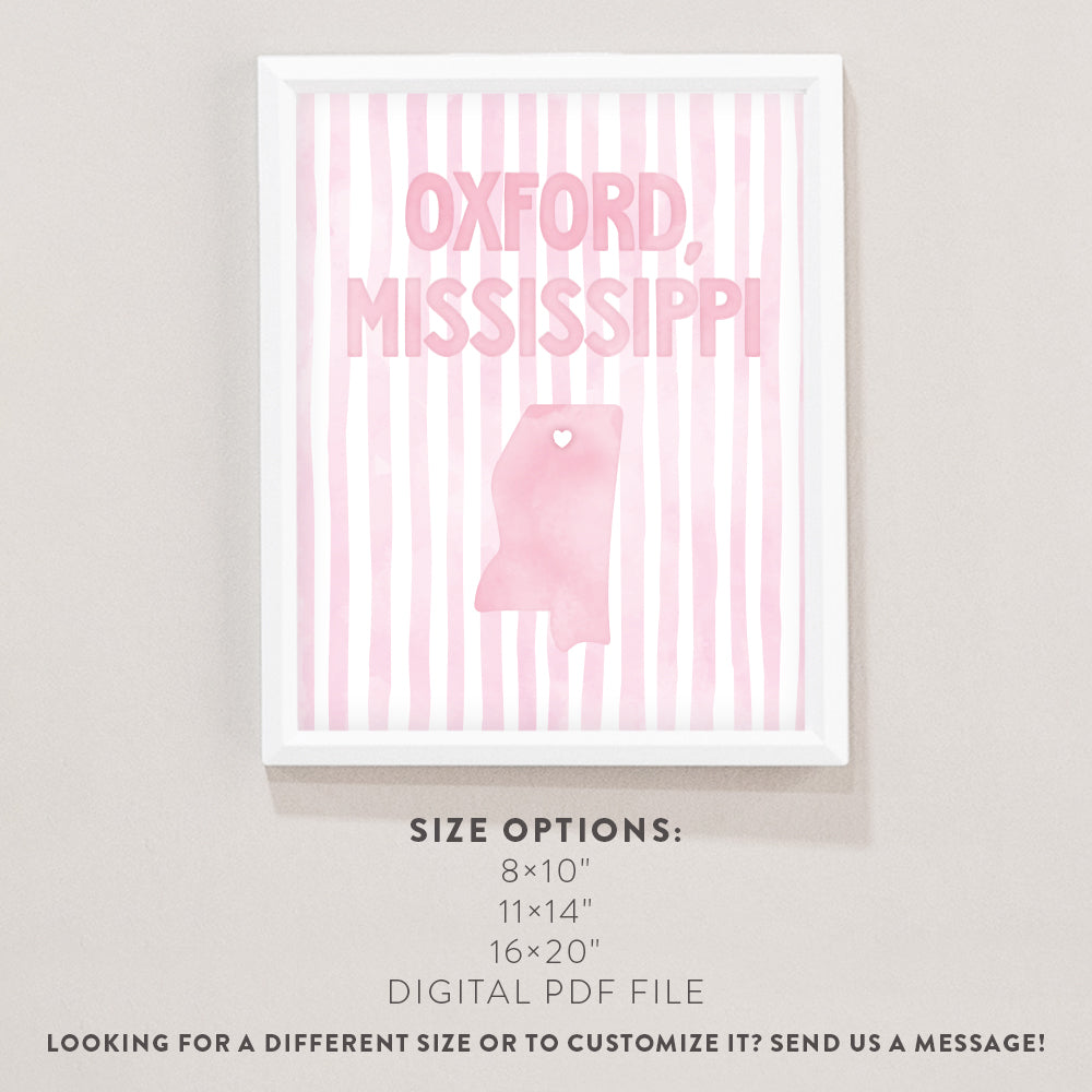 Oxford, Mississippi Pink Pastel Poster