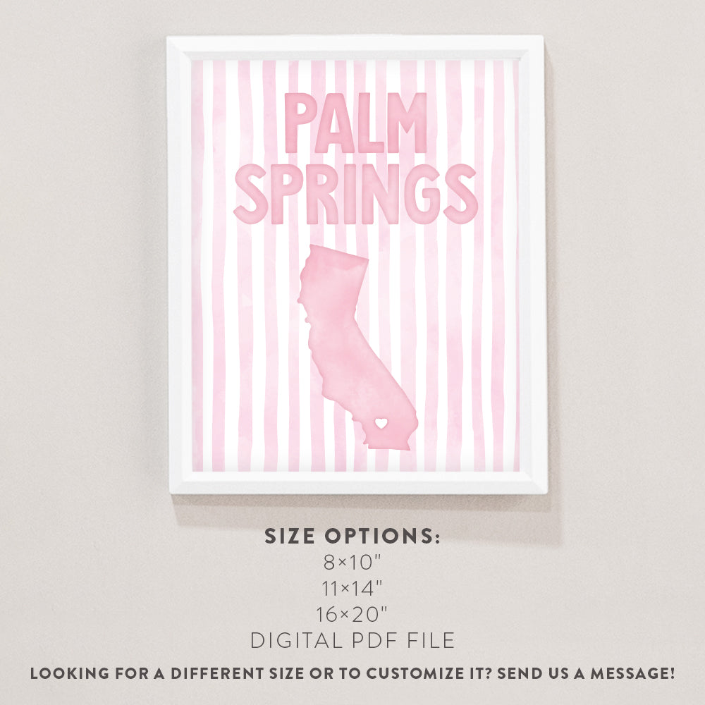 Palm Springs California Poster · Palm Springs Pink Pastel Wall Art