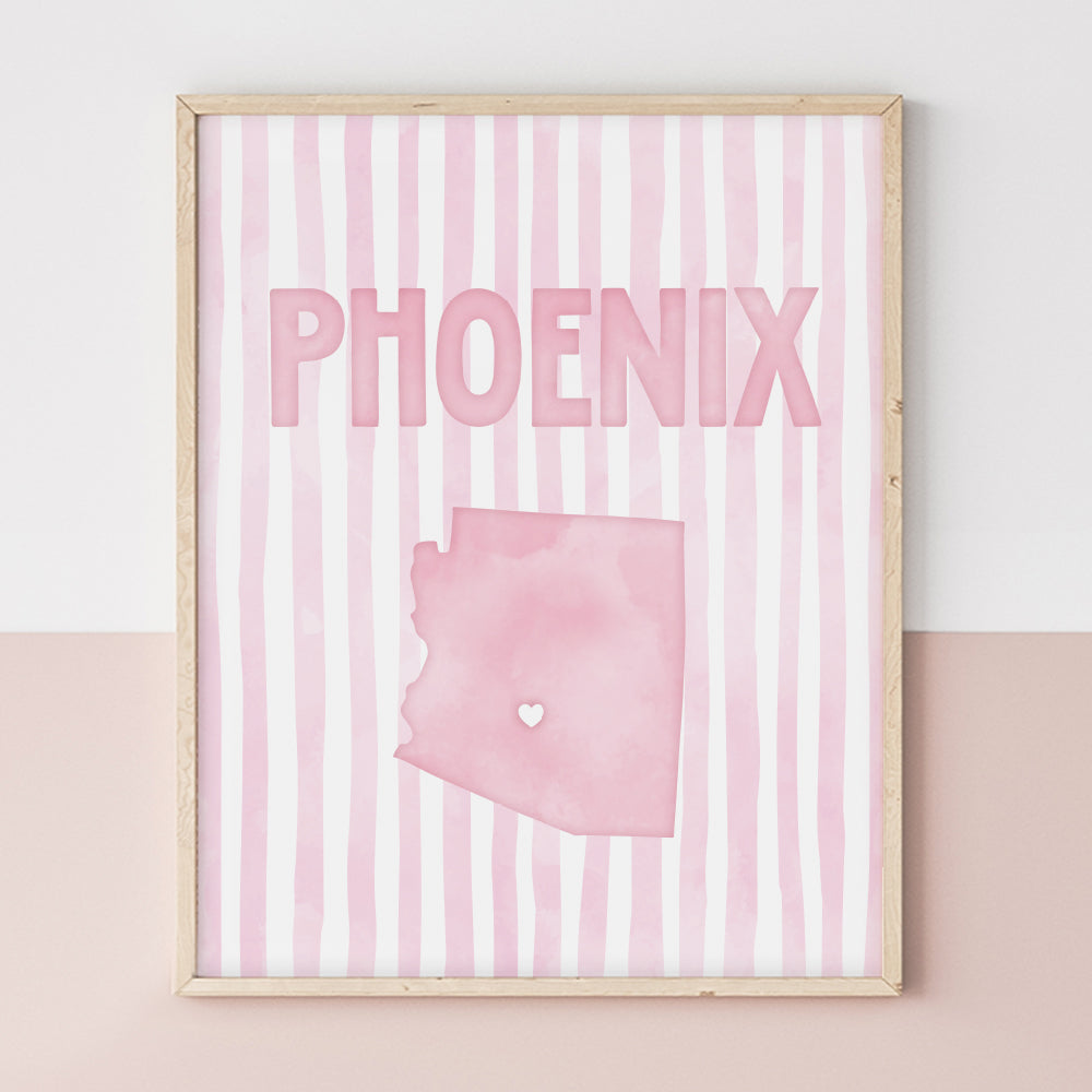 Phoenix Arizona Poster · Phoenix Pink Pastel Wall Art