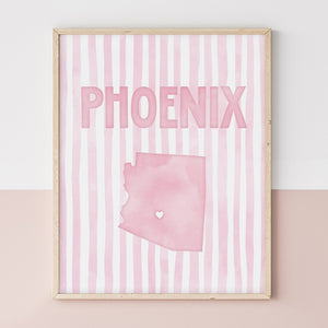 Phoenix Arizona Poster · Phoenix Pink Pastel Wall Art