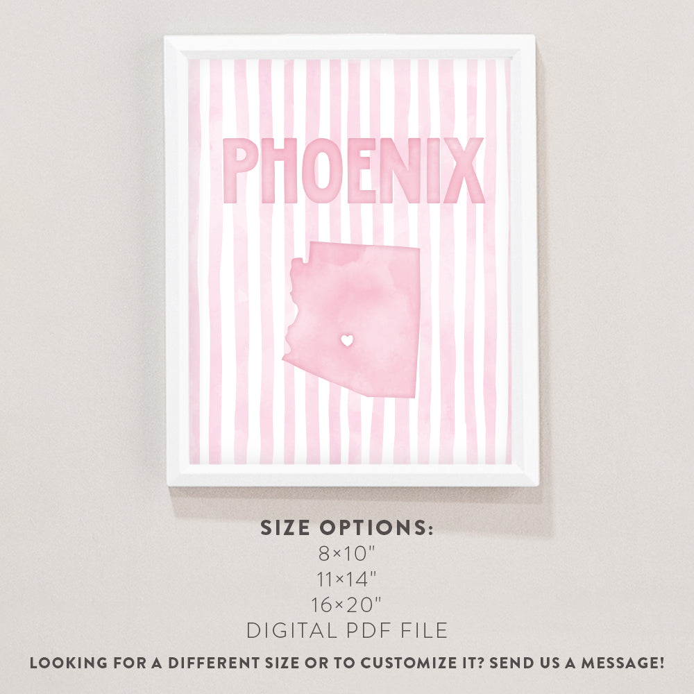 Phoenix Arizona Poster · Phoenix Pink Pastel Wall Art