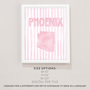 Phoenix Arizona Poster · Phoenix Pink Pastel Wall Art