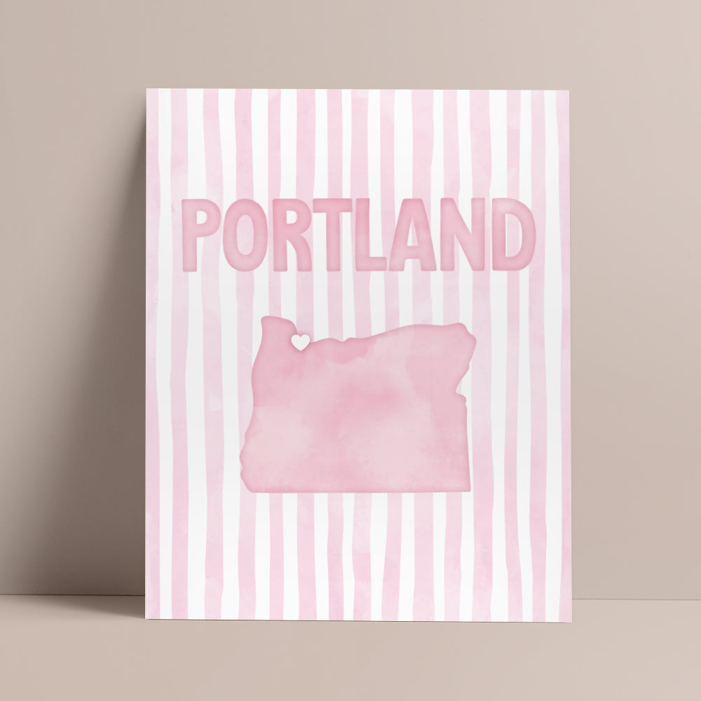 Portland Oregon Poster · Portland Oregon Pink Pastel Wall Art