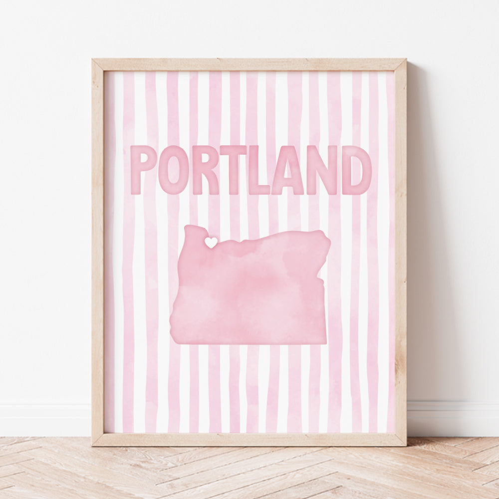 Portland Oregon Poster · Portland Oregon Pink Pastel Wall Art