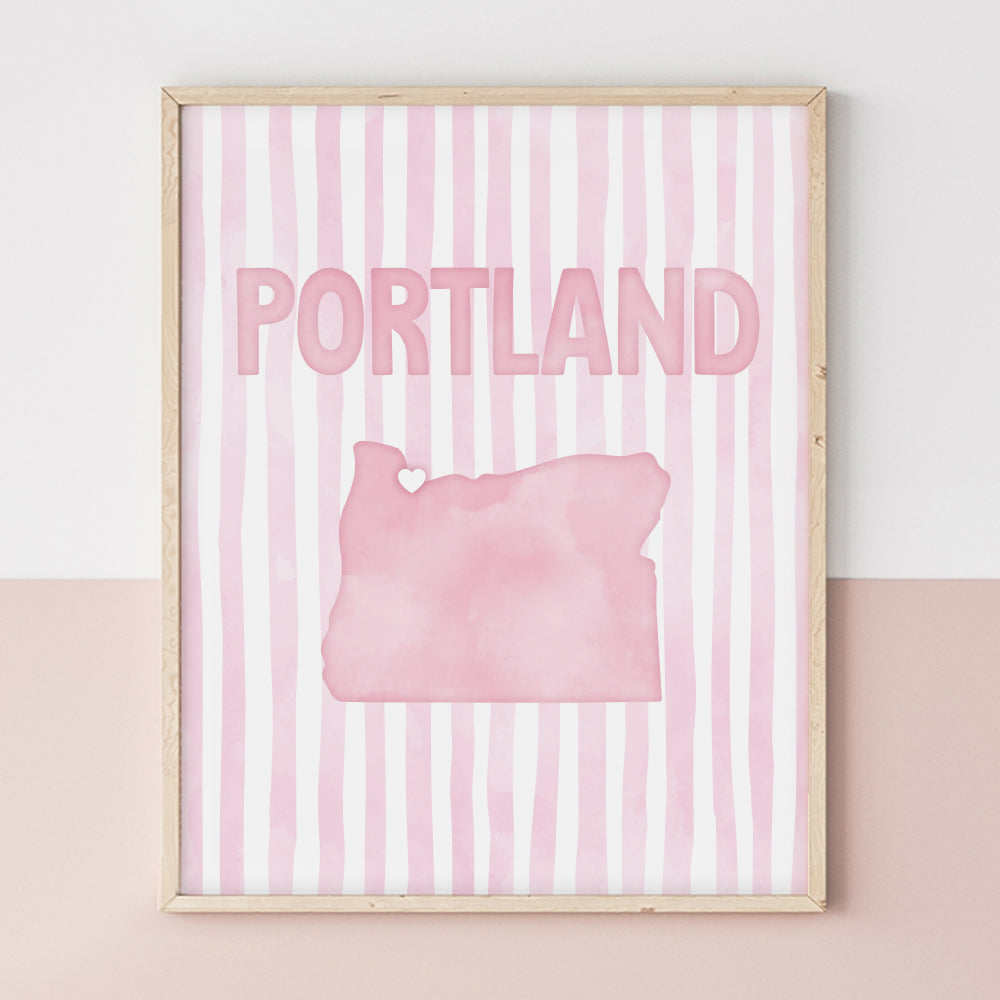Portland Oregon Poster · Portland Oregon Pink Pastel Wall Art