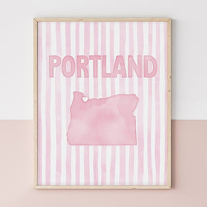 Portland Oregon Poster · Portland Oregon Pink Pastel Wall Art
