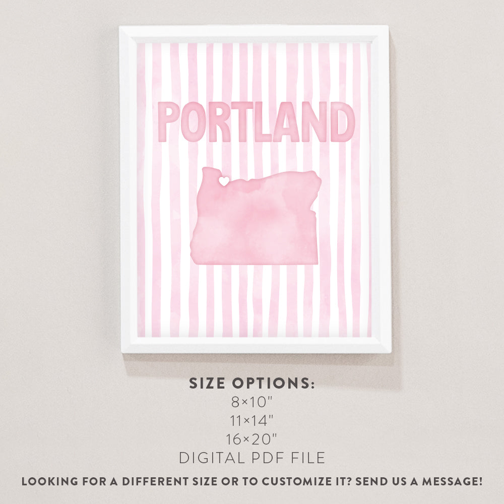 Portland Oregon Poster · Portland Oregon Pink Pastel Wall Art