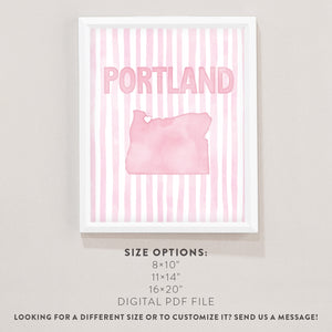 Portland Oregon Poster · Portland Oregon Pink Pastel Wall Art