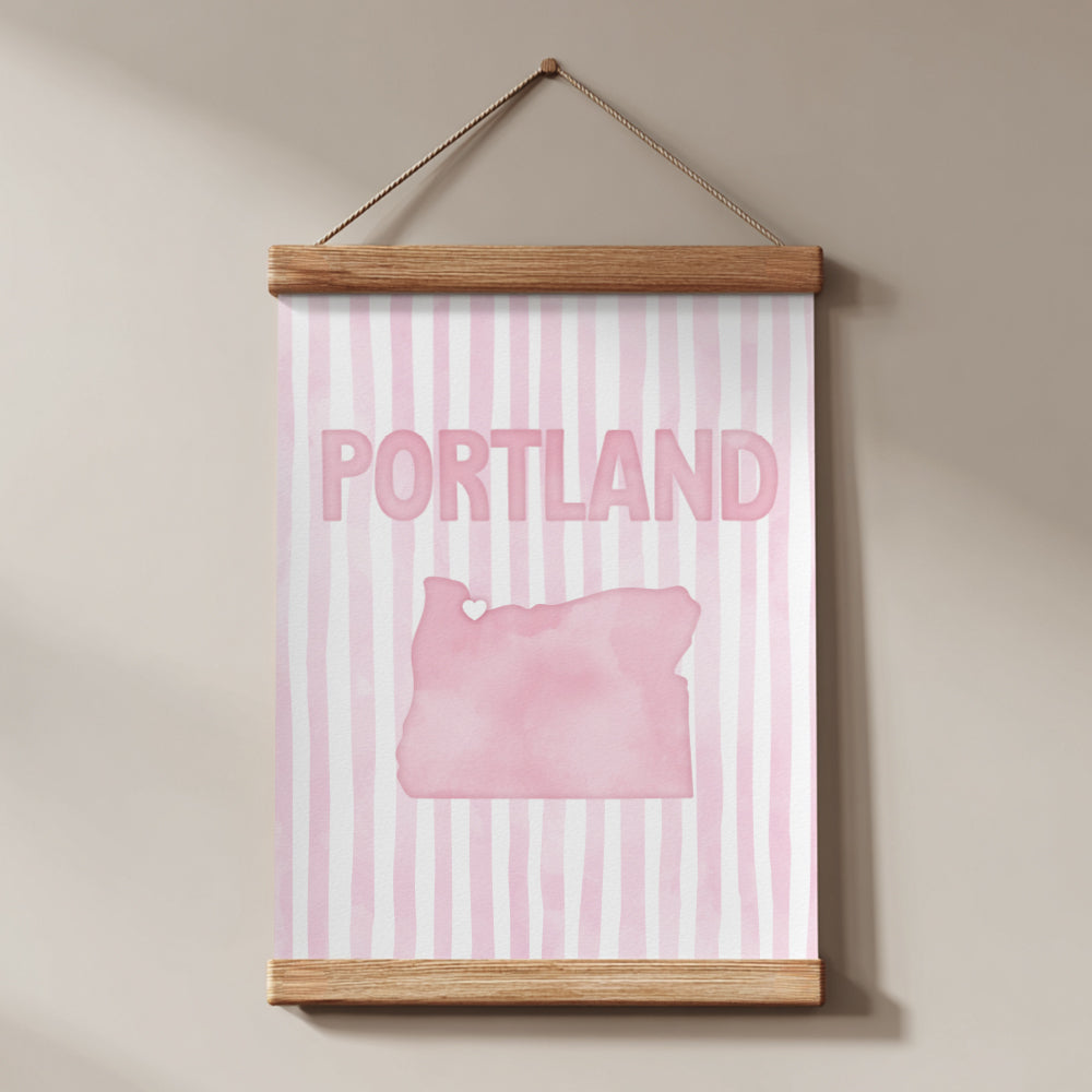 Portland Oregon Poster · Portland Oregon Pink Pastel Wall Art